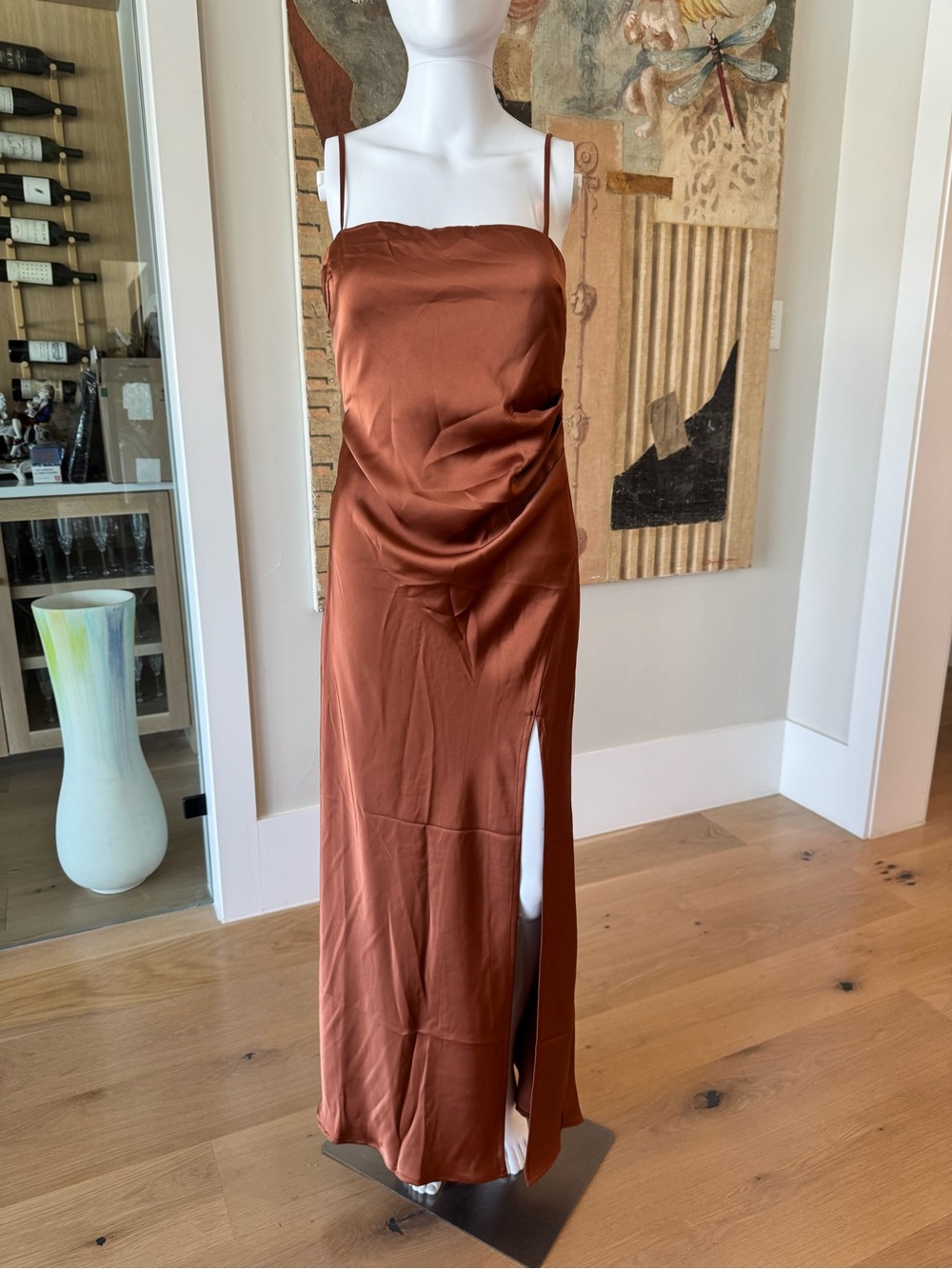 That’s So Fetch Elegant Copper Satin Slip Dress with Side Slit